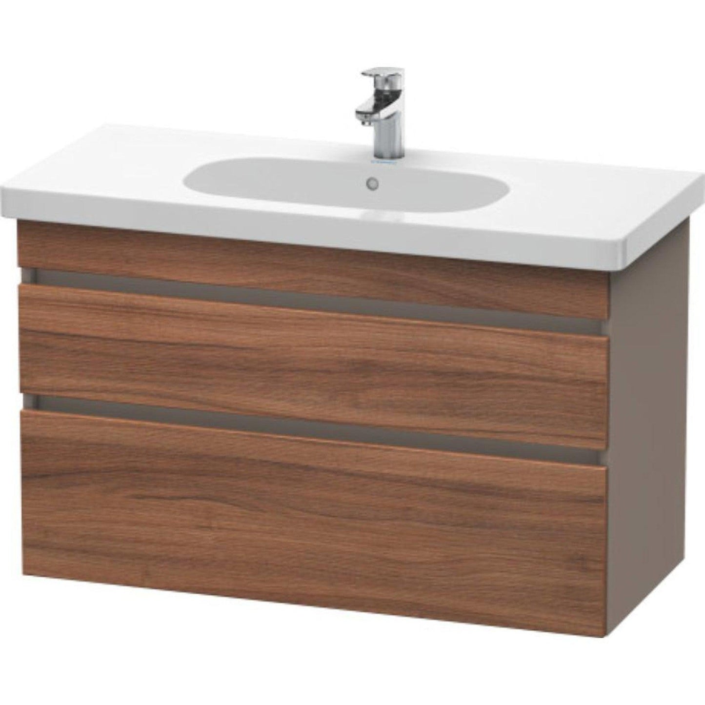 Duravit DuraStyle 39" x 24" x 18" Two Drawer Wall-Mount Vanity Unit in Natural Walnut and Basalt (DS648507943)