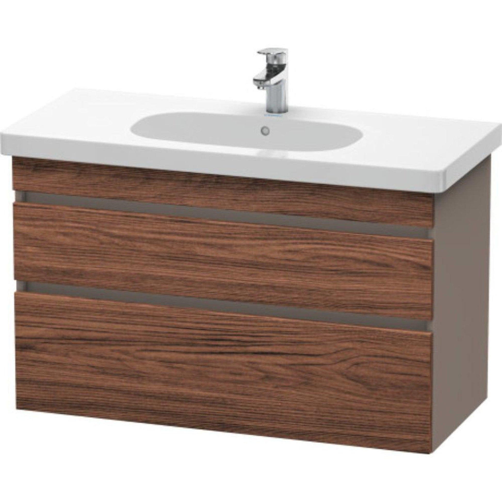 Duravit DuraStyle 39" x 24" x 18" Two Drawer Wall-Mount Vanity Unit in Walnut Dark and Basalt (DS648502143)