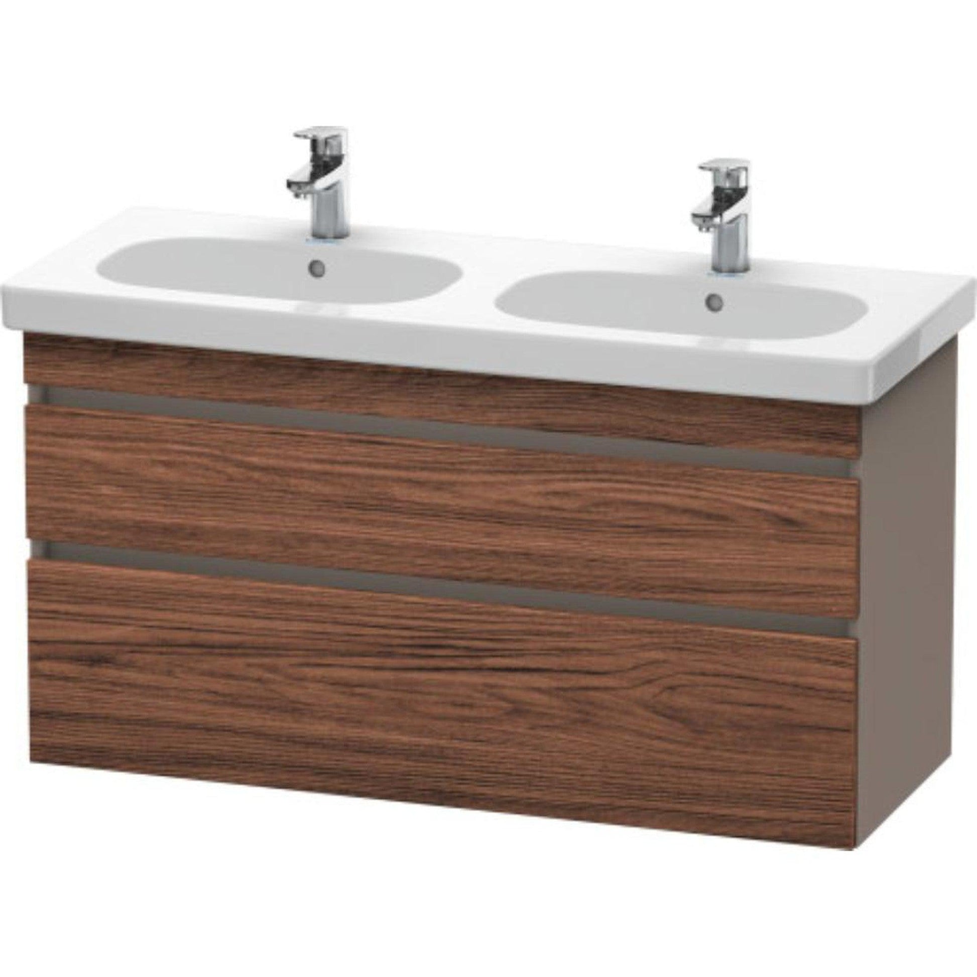 Duravit DuraStyle 45" x 24" x 18" Two Drawer Wall-Mount Vanity Unit in Walnut Dark and Basalt (DS648602143)
