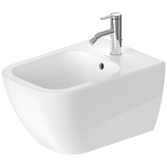 Duravit Happy D.2 14" x 21" x 11" White Wall-Mounted Bidet With WonderGliss (22581500001)