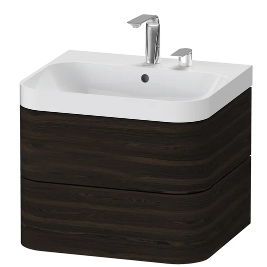 Duravit Happy D.2 23" x 19" x 19" Brushed Walnut Two Drawer C-Shaped Wall-Mount Vanity Kit (HP4345E6969)