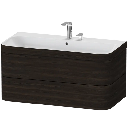 Duravit Happy D.2 38" x 19" x 19" Brushed Walnut Two Drawer C-Bonded Wall-Mount Vanity Kit (HP4638E6969)