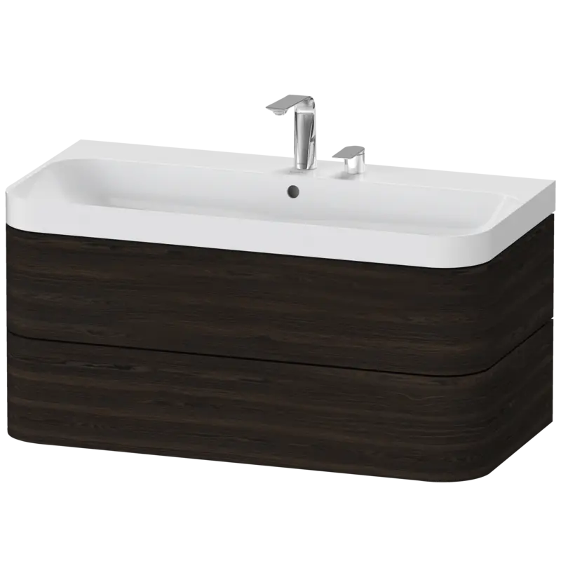 Duravit Happy D.2 38" x 19" x 19" Brushed Walnut Two Drawer C-Shaped Wall-Mount Vanity Kit (HP4348E6969)