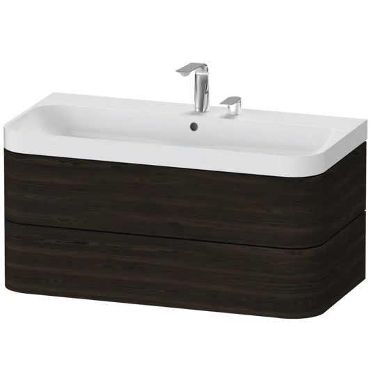 Duravit Happy D.2 38" x 19" x 19" Brushed Walnut Two Drawer C-Shaped Wall-Mount Vanity Kit (HP4348E6969)