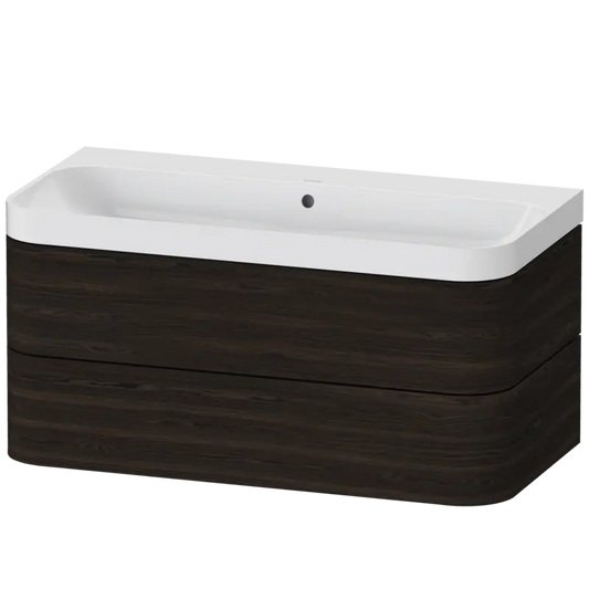 Duravit Happy D.2 38" x 19" x 19" Brushed Walnut Two Drawer C-Shaped Wall-Mount Vanity Kit (HP4348N6969)