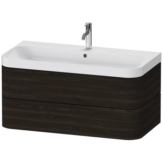 Duravit Happy D.2 38" x 19" x 19" Brushed Walnut Two Drawer C-Shaped Wall-Mount Vanity Kit (HP4348O6969)