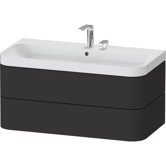 Duravit Happy D.2 38" x 19" x 19" Graphite Two Drawer C-Shaped Wall-Mount Vanity Kit (HP4348E8080)
