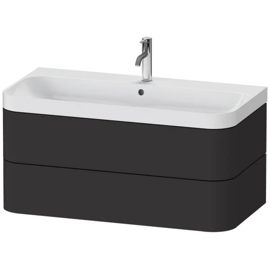 Duravit Happy D.2 38" x 19" x 19" Graphite Two Drawer C-Shaped Wall-Mount Vanity Kit (HP4348O8080)