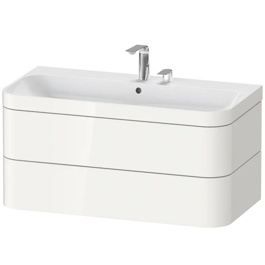 Duravit Happy D.2 38" x 19" x 19" White High Gloss Two Drawer C-Bonded Wall-Mount Vanity Kit (HP4638E2222)