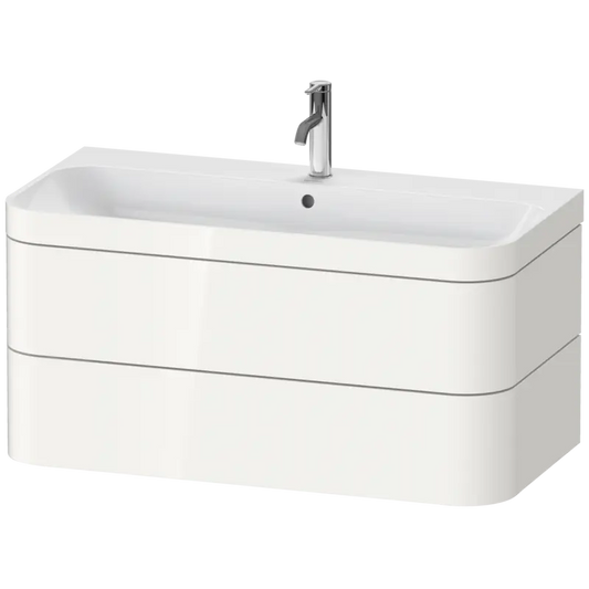 Duravit Happy D.2 38" x 19" x 19" White High Gloss Two Drawer C-Bonded Wall-Mount Vanity Kit (HP4638O2222)