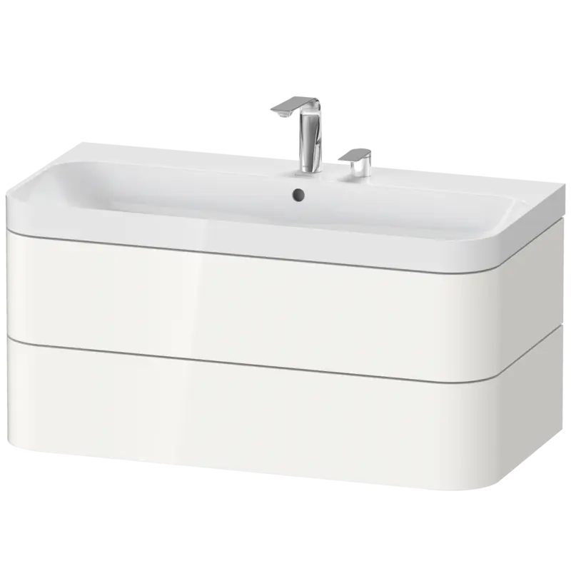 Duravit Happy D.2 38" x 19" x 19" White High Gloss Two Drawer C-Shaped Wall-Mount Vanity Kit (HP4348E2222)