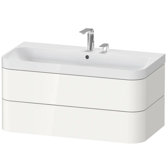 Duravit Happy D.2 38" x 19" x 19" White High Gloss Two Drawer C-Shaped Wall-Mount Vanity Kit (HP4348E2222)