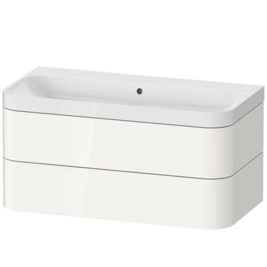 Duravit Happy D.2 38" x 19" x 19" White High Gloss Two Drawer C-Shaped Wall-Mount Vanity Kit (HP4348N2222)
