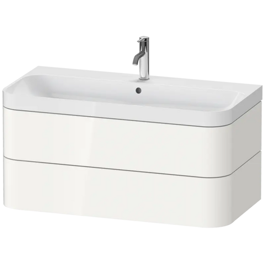 Duravit Happy D.2 38" x 19" x 19" White High Gloss Two Drawer C-Shaped Wall-Mount Vanity Kit (HP4348O2222)