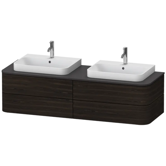 Duravit Happy D.2 63" x 16" x 22" Brushed Walnut Four Drawer Wall-Mount Vanity Unit (HP4974B6969)