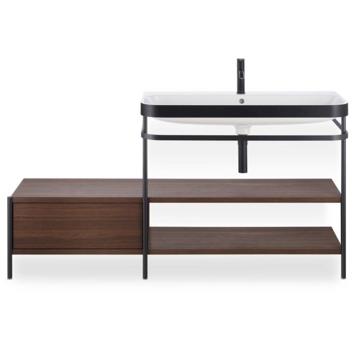 Duravit Happy D.2 Plus 55" x 33" x 19" Walnut Brushed Finish, C-Bonded Vanity Kit With Sink and Metal Console (HP4747O6969)