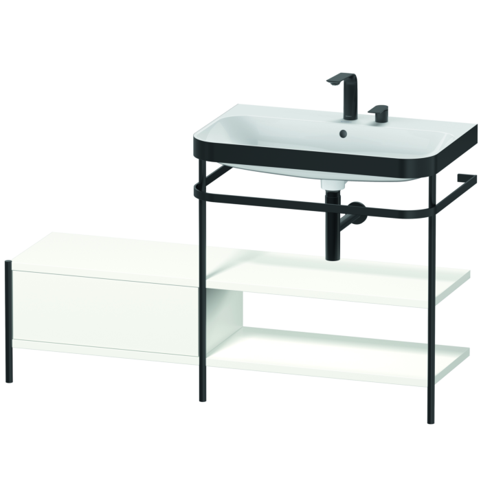 Duravit Happy D.2 Plus 55" x 33" x 19" White Satin Matt Finish, C-Bonded Vanity Kit With Sink and Metal Console (HP4747E3636)