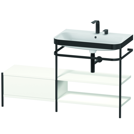 Duravit Happy D.2 Plus 55" x 33" x 19" White Satin Matt Finish, C-Bonded Vanity Kit With Sink and Metal Console (HP4747E3636)