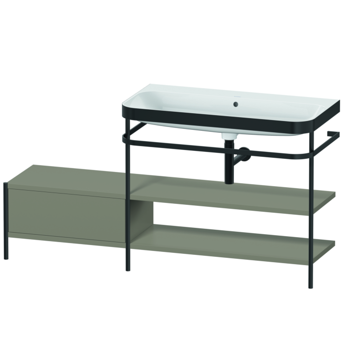 Duravit Happy D.2 Plus 63" x 33" x 19" Stone Gray Finish, C-Bonded Vanity Kit With Sink and Metal Console (HP4748N9292)