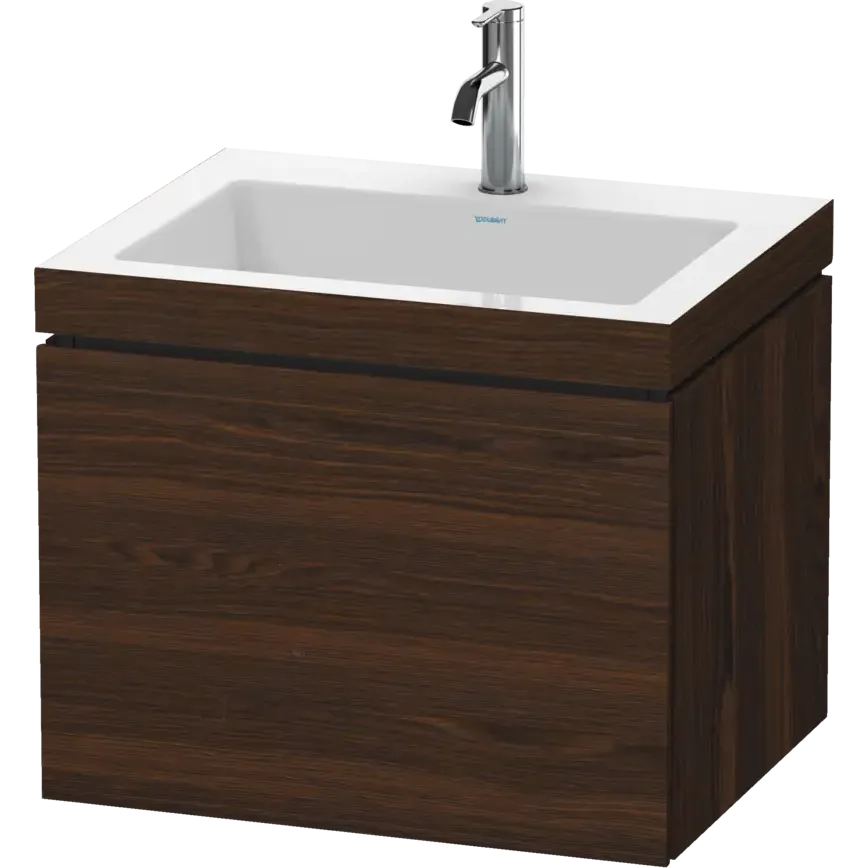 Duravit L-Cube 24" x 20" x 19" Walnut Brushed One Drawer C-Bonded Wall-Mount Vanity Kit (LC6916O6969)