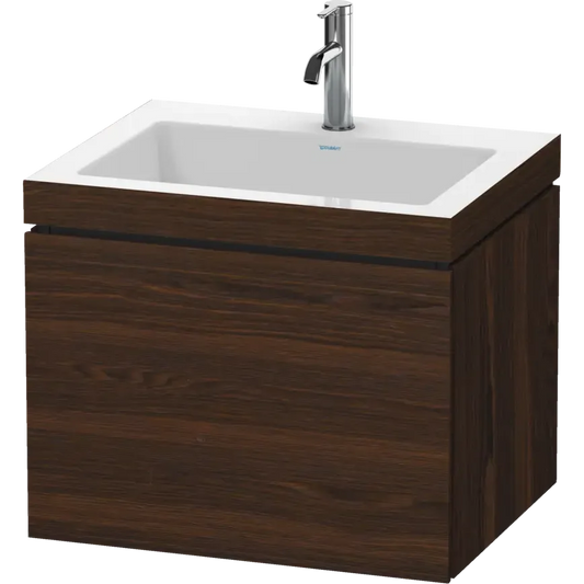 Duravit L-Cube 24" x 20" x 19" Walnut Brushed One Drawer C-Bonded Wall-Mount Vanity Kit (LC6916O6969)