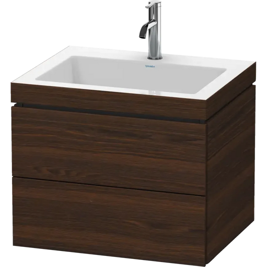 Duravit L-Cube 24" x 20" x 19" Walnut Brushed Two Drawer C-Bonded Wall-Mount Vanity Kit (LC6926O6969)