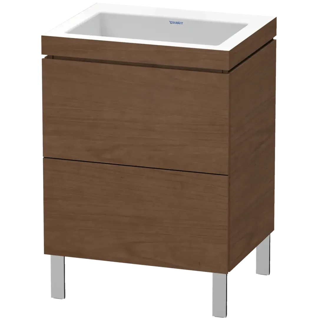 Duravit L-Cube 24" x 27" x 19" American Walnut Two Drawer C-Bonded Floorstanding Vanity Kit (LC6936N1313)
