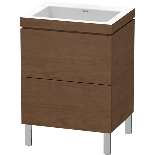 Duravit L-Cube 24" x 27" x 19" American Walnut Two Drawer C-Bonded Floorstanding Vanity Kit (LC6936N1313)