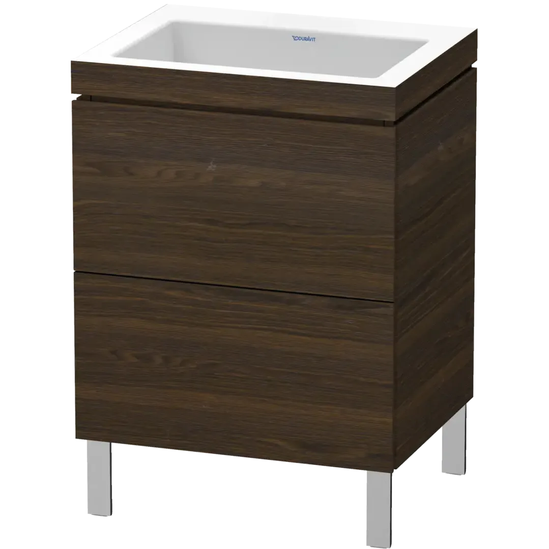 Duravit L-Cube 24" x 27" x 19" Walnut Brushed Two Drawer C-Bonded Floorstanding Vanity Kit (LC6936N6969)