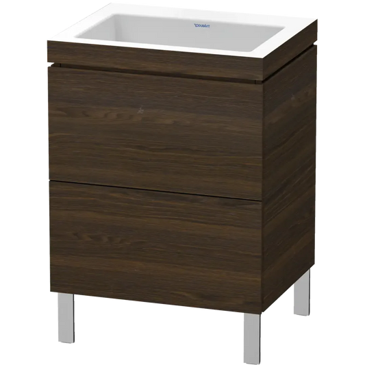 Duravit L-Cube 24" x 27" x 19" Walnut Brushed Two Drawer C-Bonded Floorstanding Vanity Kit (LC6936N6969)