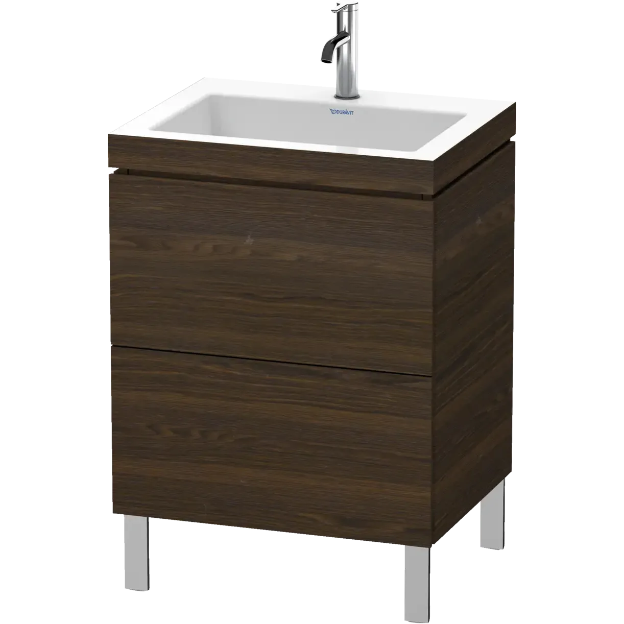 Duravit L-Cube 24" x 27" x 19" Walnut Brushed Two Drawer C-Bonded Floorstanding Vanity Kit (LC6936O6969)
