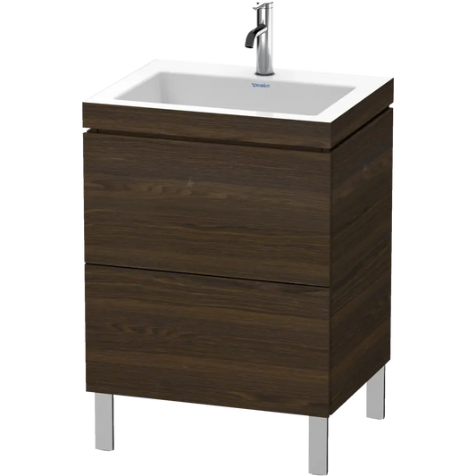 Duravit L-Cube 24" x 27" x 19" Walnut Brushed Two Drawer C-Bonded Floorstanding Vanity Kit (LC6936O6969)