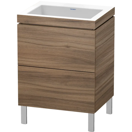 Duravit L-Cube 24" x 27" x 19" Walnut Two Drawer C-Bonded Floorstanding Vanity Kit (LC6936N7979)