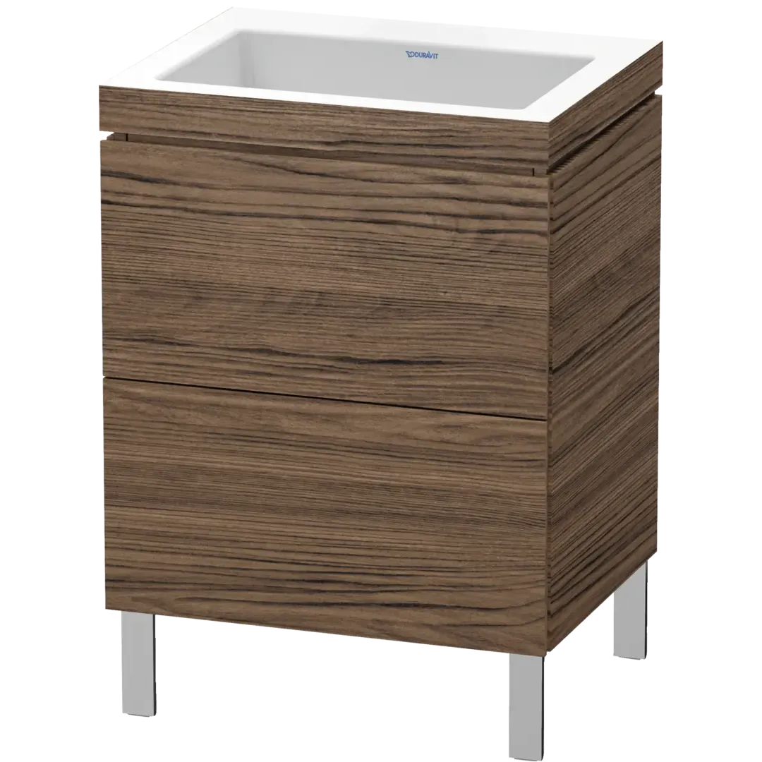 Duravit L-Cube 24" x 27" x 19" White Two Drawer C-Bonded Floorstanding Vanity Kit (LC6936N2121)