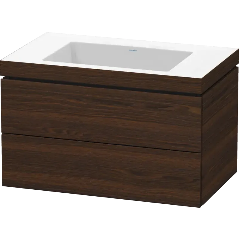 Duravit L-Cube 31" x 20" x 19" Walnut Brushed Two Drawer C-Bonded Wall-Mount Vanity Kit (LC6927N6969)
