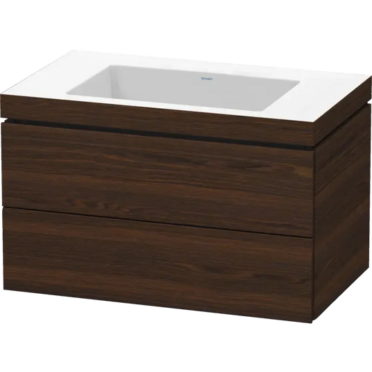 Duravit L-Cube 31" x 20" x 19" Walnut Brushed Two Drawer C-Bonded Wall-Mount Vanity Kit (LC6927N6969)