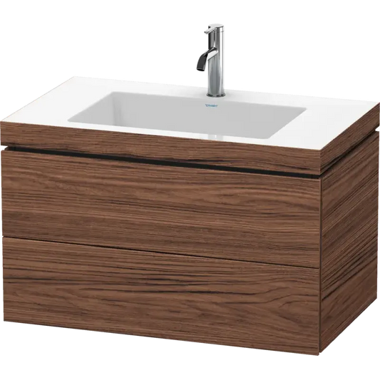 Duravit L-Cube 31" x 20" x 19" Walnut Dark Two Drawer C-Bonded Wall-Mount Vanity Kit (LC6927O2121)