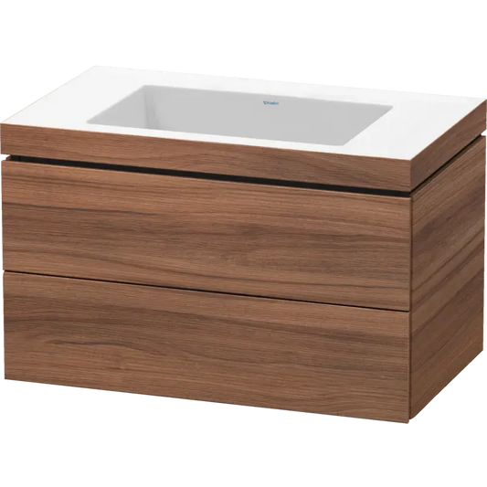 Duravit L-Cube 31" x 20" x 19" Walnut Two Drawer C-Bonded Wall-Mount Vanity Kit (LC6927N7979)