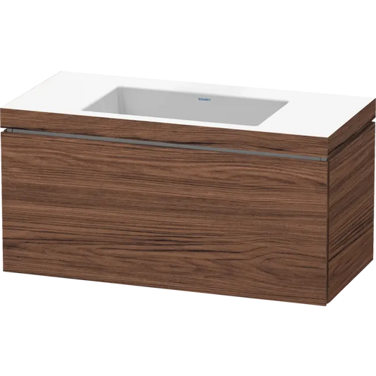 Duravit L-Cube 39" x 20" x 19" Walnut Dark One Drawer C-Bonded Wall-Mount Vanity Kit (LC6918N2121)