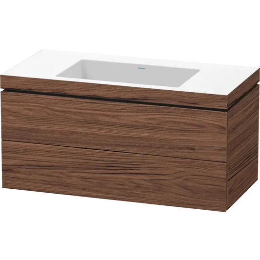 Duravit L-Cube 39" x 20" x 19" Walnut Dark Two Drawer C-Bonded Wall-Mount Vanity Kit (LC6928N2121)