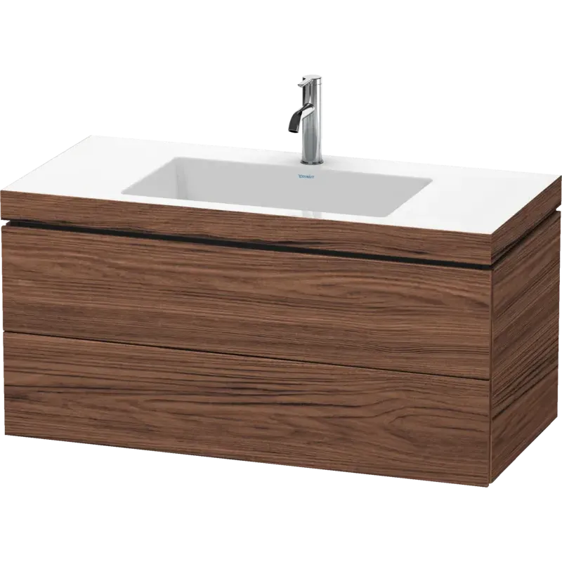 Duravit L-Cube 39" x 20" x 19" Walnut Dark Two Drawer C-Bonded Wall-Mount Vanity Kit (LC6928O2121)