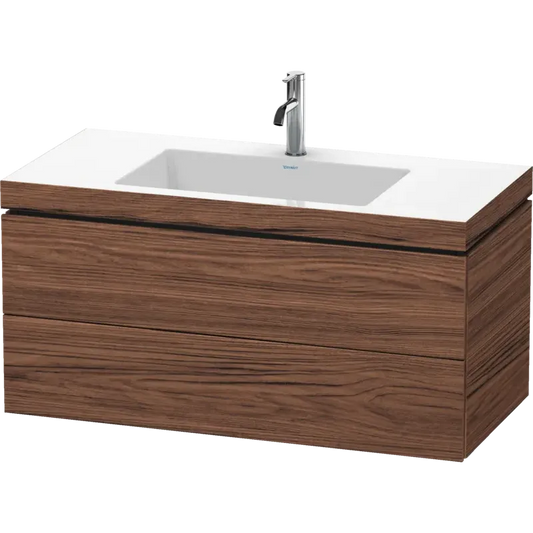 Duravit L-Cube 39" x 20" x 19" Walnut Dark Two Drawer C-Bonded Wall-Mount Vanity Kit (LC6928O2121)