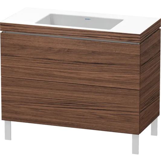 Duravit L-Cube 39" x 27" x 19" Walnut Dark Two Drawer C-Bonded Floorstanding Vanity Kit (LC6938N2121)