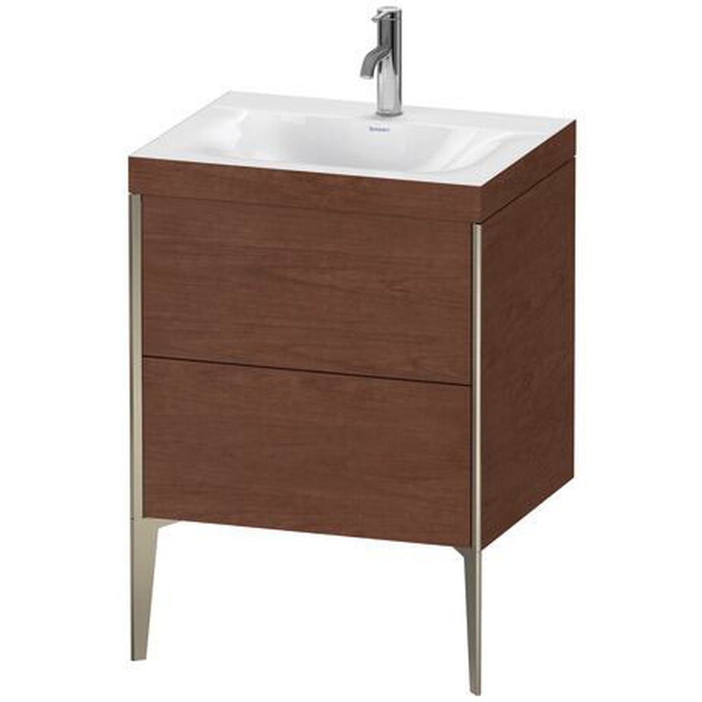 Duravit XViu 24" x 24" x 19" Two Drawer C-Bonded Floorstanding Vanity Kit With One Tap Hole, American Walnut (XV4709OB113C)