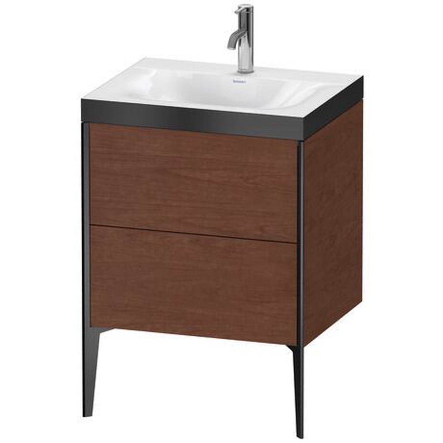Duravit XViu 24" x 24" x 19" Two Drawer C-Bonded Floorstanding Vanity Kit With One Tap Hole, American Walnut (XV4709OB213P)