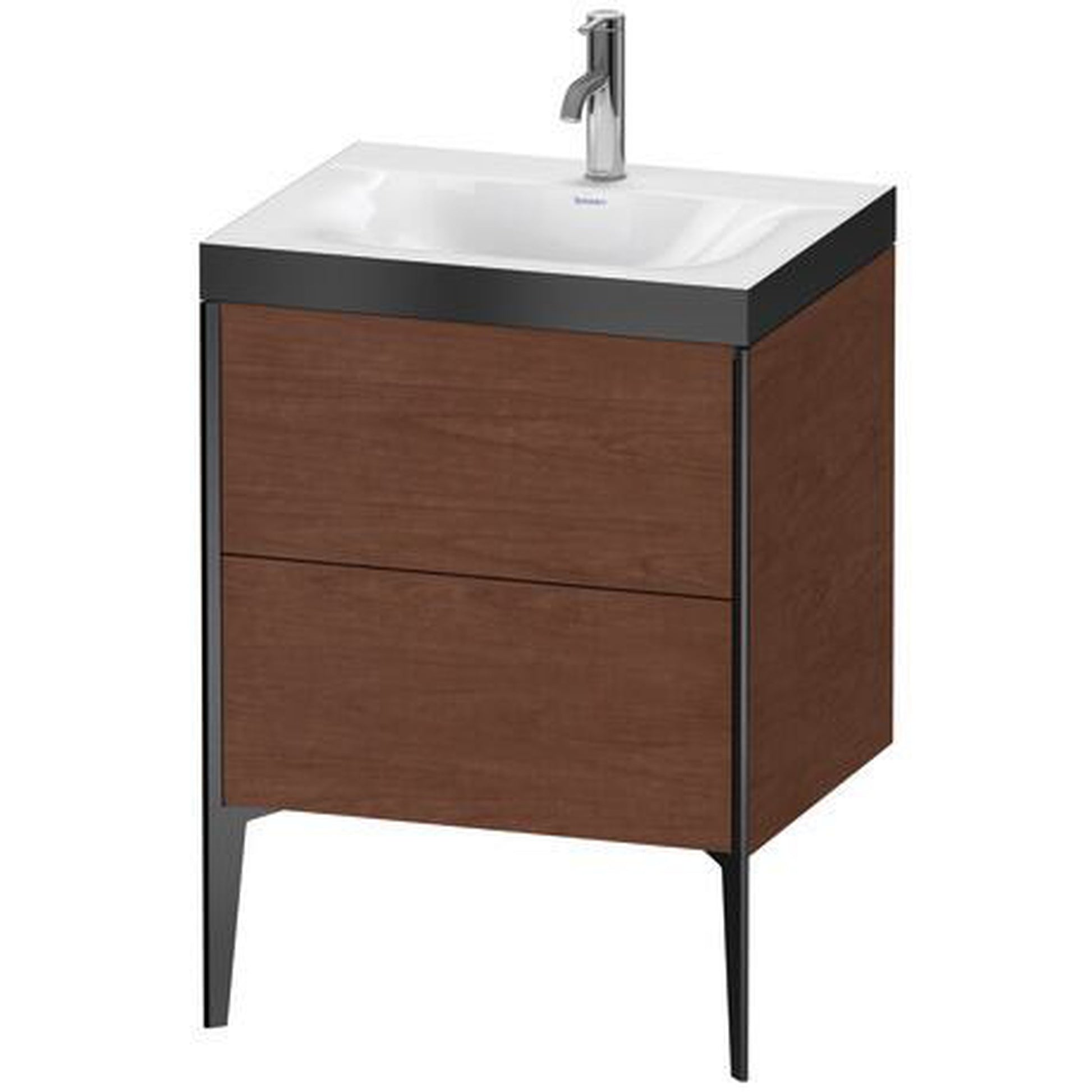 Duravit XViu 24" x 24" x 19" Two Drawer C-Bonded Floorstanding Vanity Kit With One Tap Hole, American Walnut (XV4709OB213P)