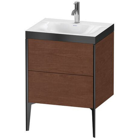 Duravit XViu 24" x 24" x 19" Two Drawer C-Bonded Floorstanding Vanity Kit With One Tap Hole, American Walnut (XV4709OB213P)