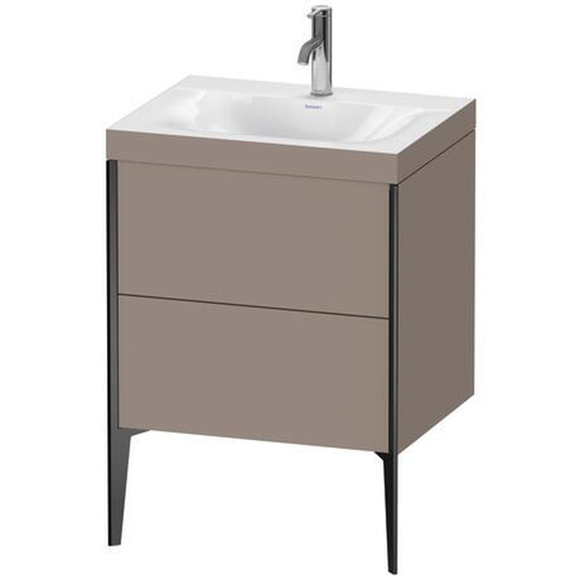 Duravit XViu 24" x 24" x 19" Two Drawer C-Bonded Floorstanding Vanity Kit With One Tap Hole, Basalt (XV4709OB243C)