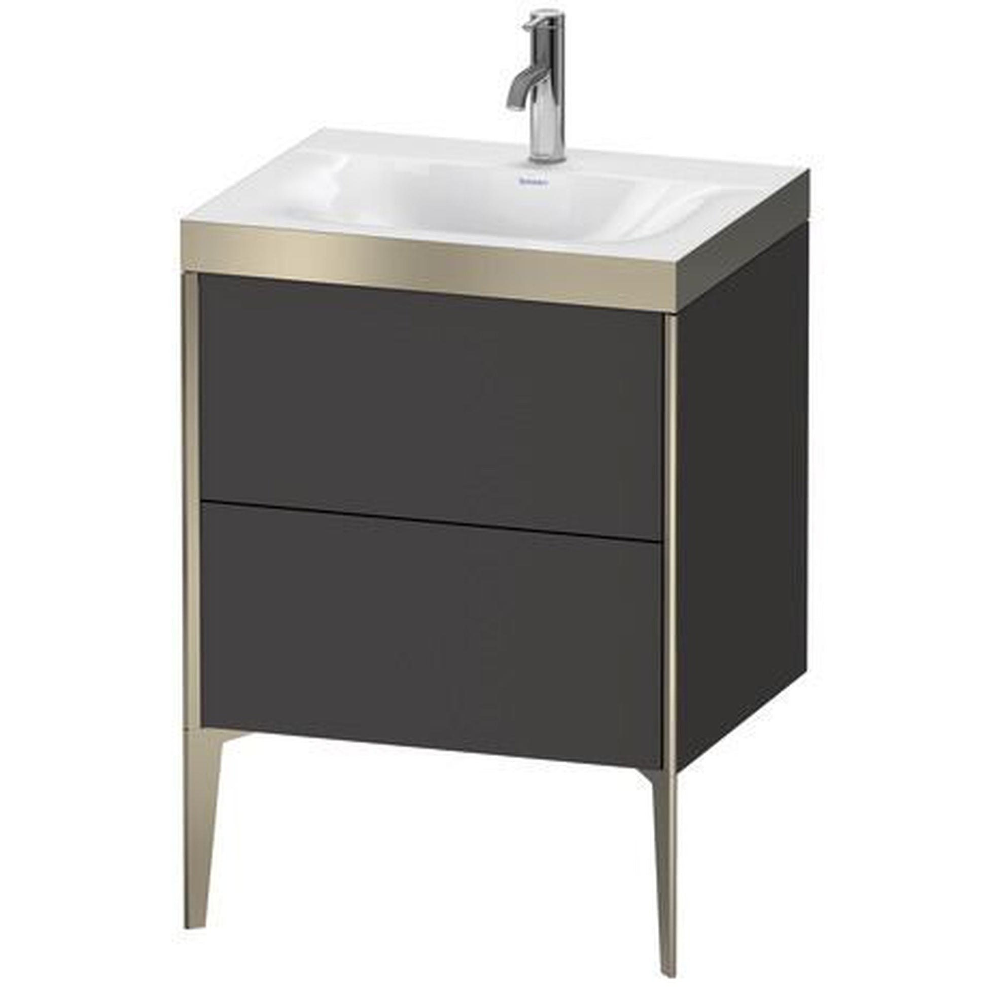 Duravit XViu 24" x 24" x 19" Two Drawer C-Bonded Floorstanding Vanity Kit With One Tap Hole, Graphite (XV4709OB180P)