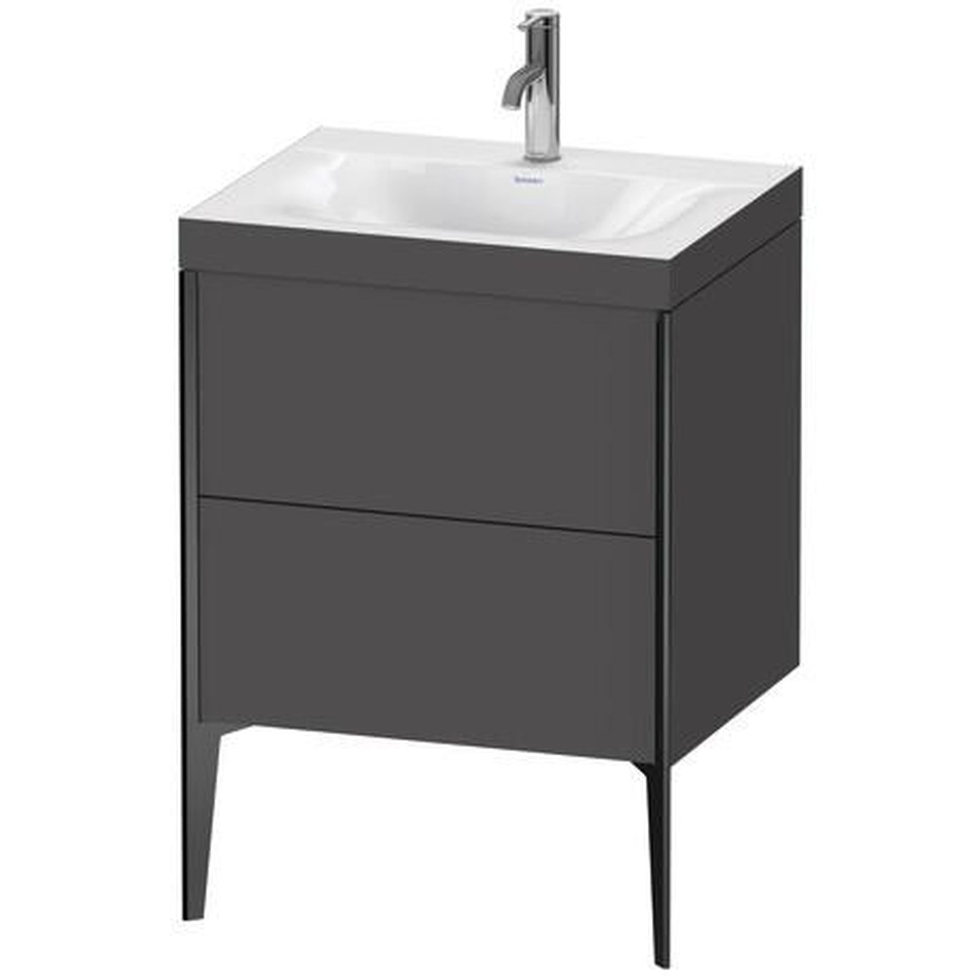 Duravit XViu 24" x 24" x 19" Two Drawer C-Bonded Floorstanding Vanity Kit With One Tap Hole, Graphite (XV4709OB249C)